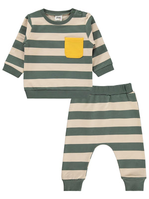 Civil Baby Çizgi Emprime Cepli 6-18 Ay Takım - Haki