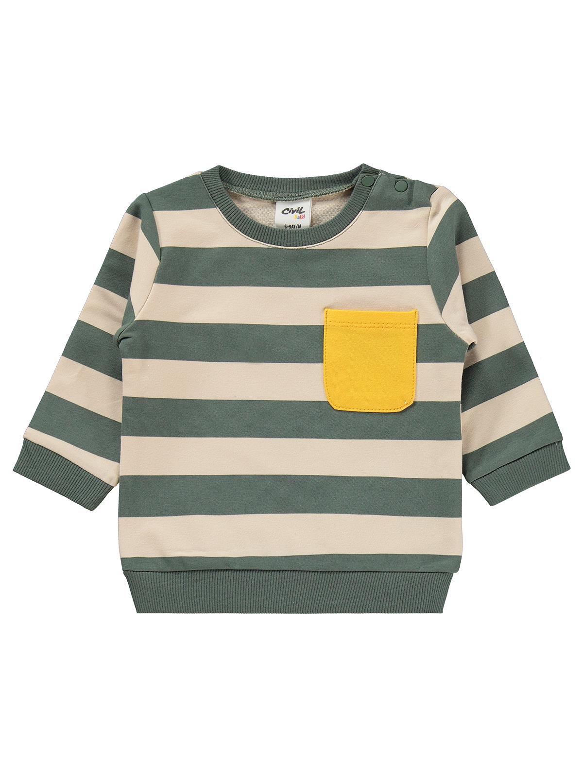 Civil Baby Çizgi Emprime Cepli 6-18 Ay Takım - Haki