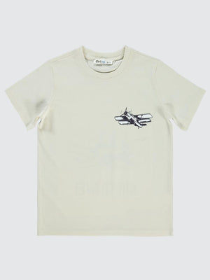 Civil Boys Uçak Baskılı 10-13 Yaş Tişört - Fil Dişi