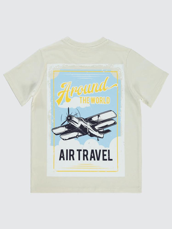 Civil Boys Uçak Baskılı 10-13 Yaş Tişört - Fil Dişi