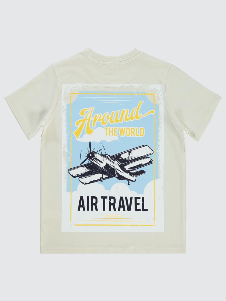 Civil Boys Uçak Baskılı 10-13 Yaş Tişört - Fil Dişi