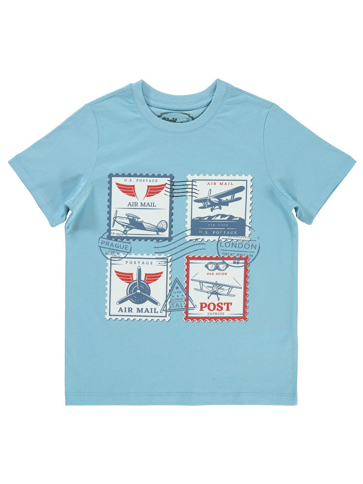 Civil Boys Kartpostal Baskılı 10-13 Yaş Tişört - Mavi