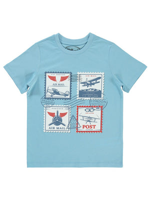 Civil Boys Kartpostal Baskılı 10-13 Yaş Tişört - Mavi
