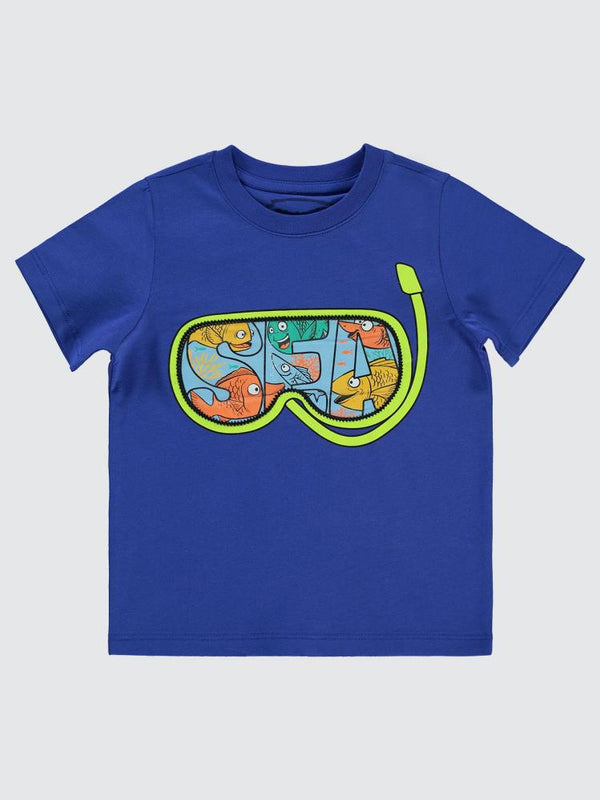 Civil Boys Deniz Gözlüğü Baskılı Nakışlı 2-5 Yaş Tişört - Lacivert