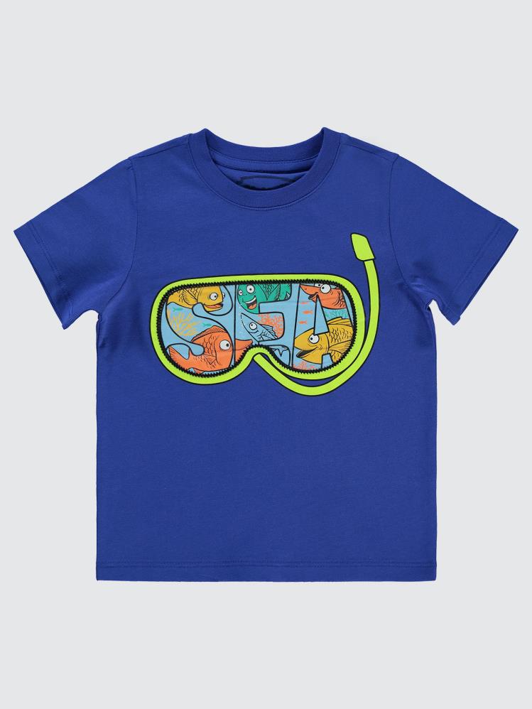 Civil Boys Deniz Gözlüğü Baskılı Nakışlı 2-5 Yaş Tişört - Lacivert