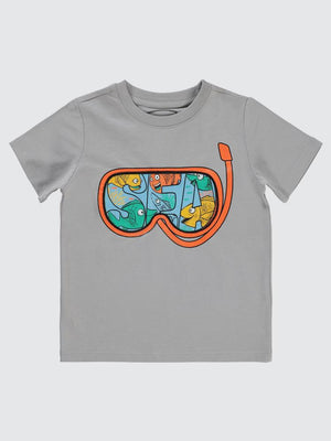 Civil Boys Deniz Gözlüğü Baskılı Nakışlı 2-5 Yaş Tişört - Gri