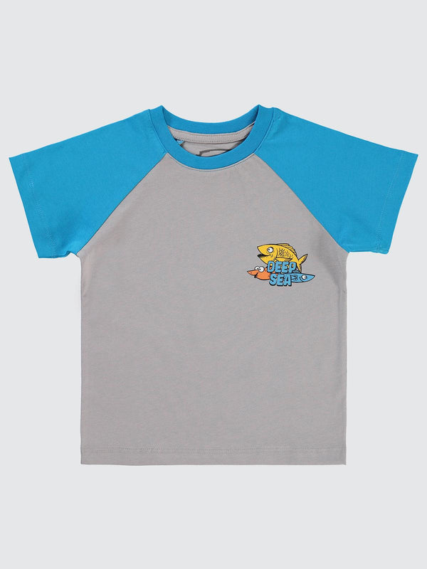 Civil Boys Deep Sea Baskılı Reglan Kol 2-5 Yaş Tişört - Gri