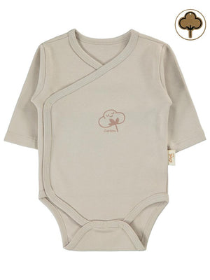 Civil Baby Organik Pamuklu Kruvaze 0-6 Ay Çıtçıtlı Badi - Bej