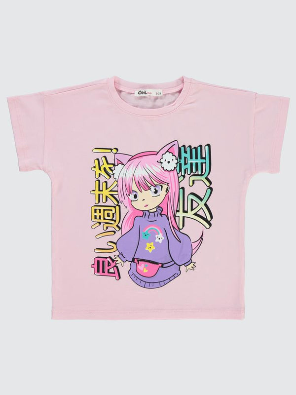 Civil Girls Anime Baskılı 2-5 Yaş Tişört - Pembe