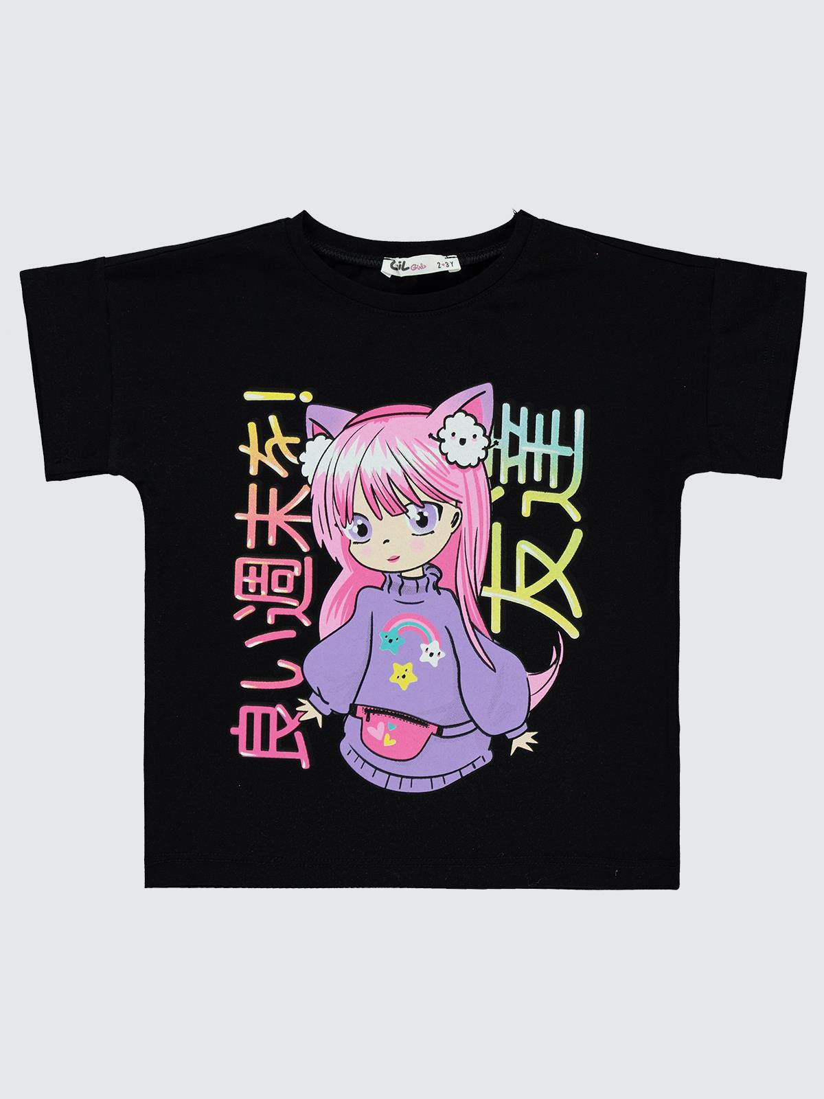 Civil Girls Anime Baskılı 2-5 Yaş Tişört - Siyah