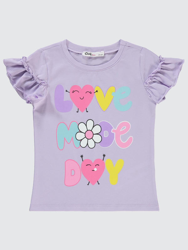 Civil Girls Love Mode Day Baskılı 2-5 Yaş Tişört - Lila