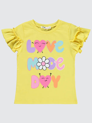 Civil Girls Love Mode Day Baskılı 2-5 Yaş Tişört - Sarı