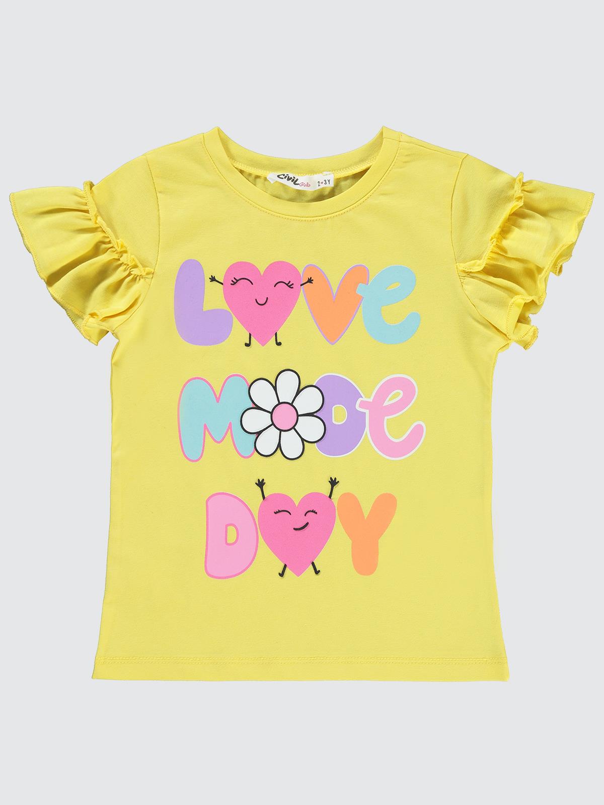 Civil Girls Love Mode Day Baskılı 2-5 Yaş Tişört - Sarı