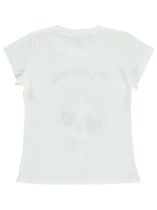 Civil Girls Kedi Baskılı 2-5 Yaş Tişört - Ekru