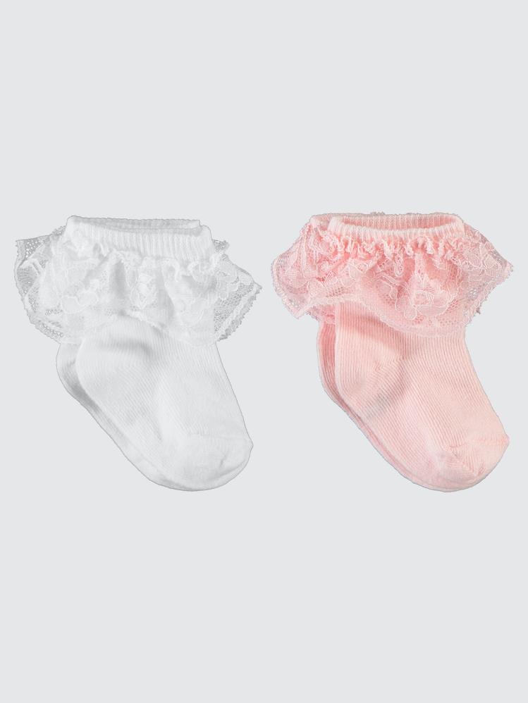Civil Baby Kız Bebek 2'li Çorap Set 6-18 Ay  - Beyaz-Pembe