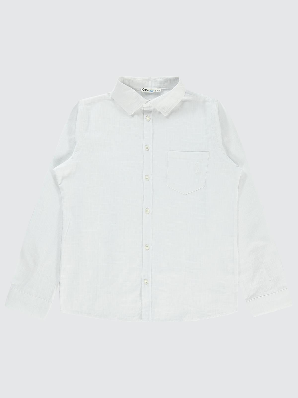 Civil Boys Yelken Nakışlı  10-13 Yaş Gömlek - Beyaz