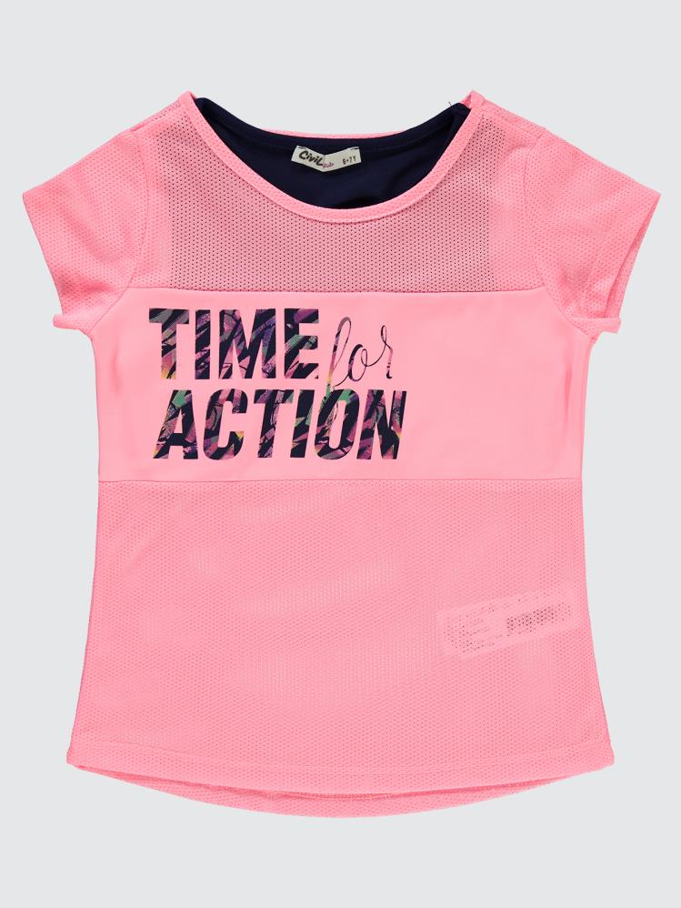 Civil Girls Time For Action Atletli 10-13 Yaş Tişört - Pembe