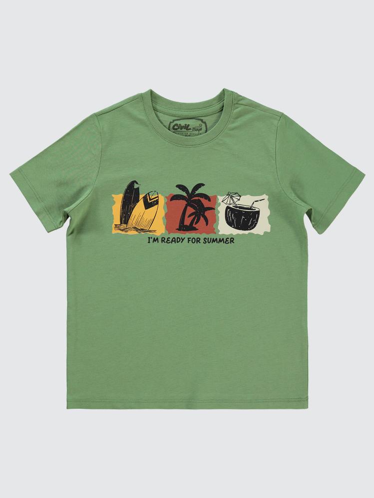 Civil Boys Summer Baskılı 6-9 Yaş Tişört - Haki