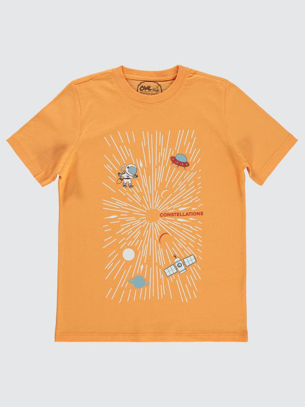Civil Boys Space Baskılı 10-13 Yaş Tişört - Turuncu