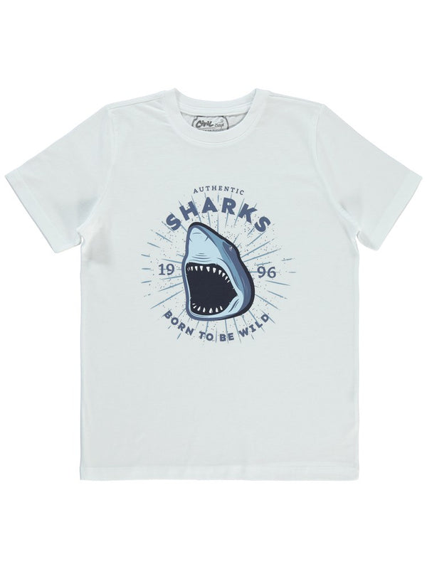 Civil Boys Shark Baskılı 10-13 Yaş Tişört - Beyaz