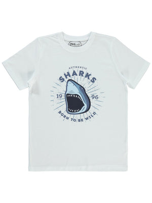 Civil Boys Shark Baskılı 10-13 Yaş Tişört - Beyaz