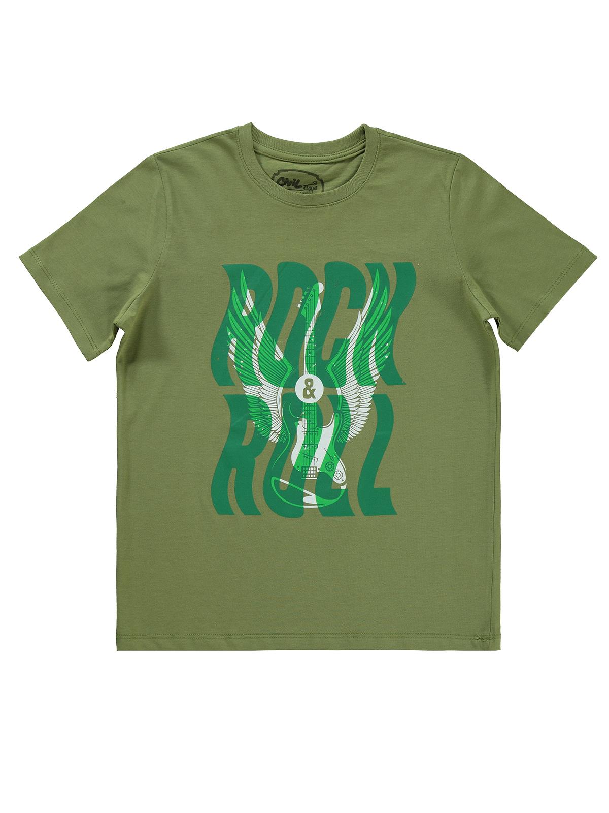 Civil Boys Rock And Roll Baskılı 10-13 Yaş Tişört - Haki