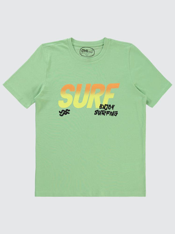 Civil Boys Surf Baskılı 10-13 Yaş Tişört - Yeşil