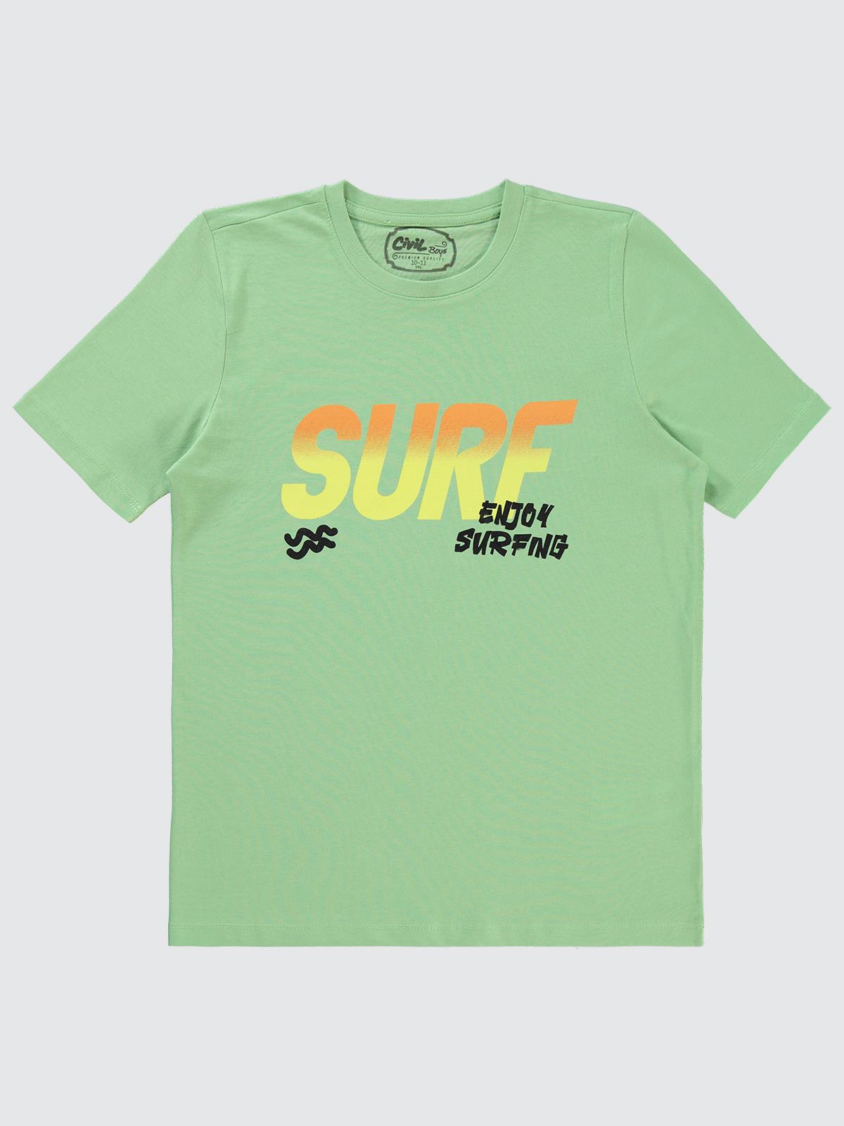 Civil Boys Surf Baskılı 10-13 Yaş Tişört - Yeşil