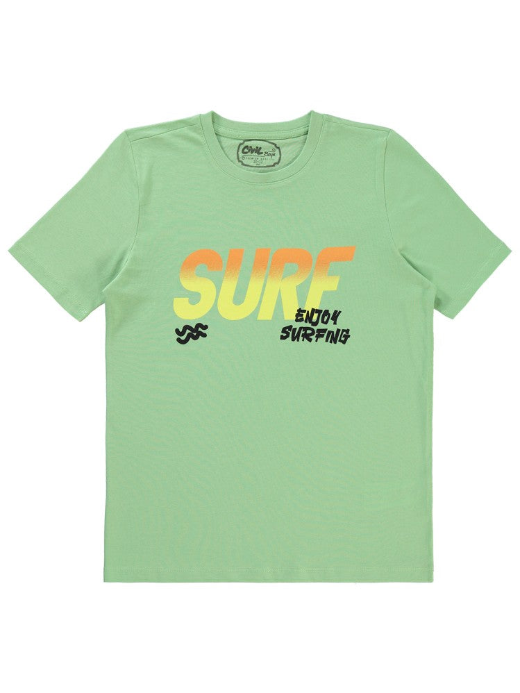 Civil Boys Surf Baskılı 10-13 Yaş Tişört - Yeşil