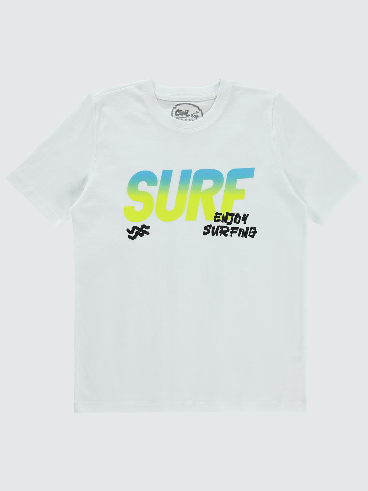 Civil Boys Surf Baskılı 10-13 Yaş Tişört - Beyaz
