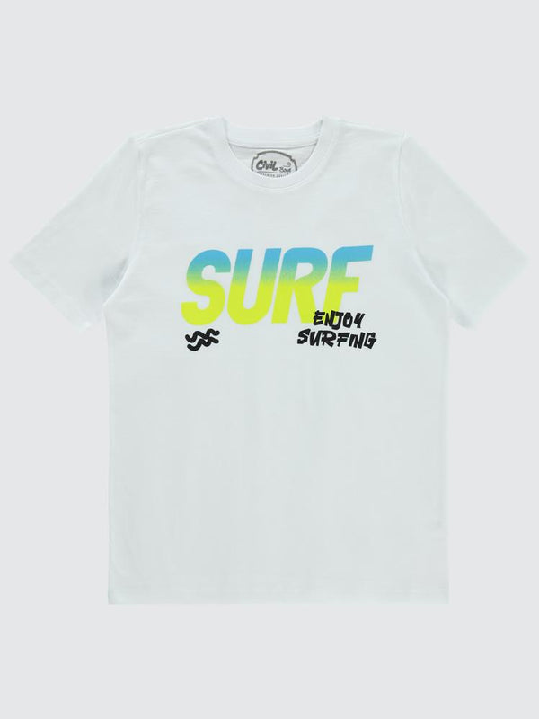Civil Boys Surf Baskılı 10-13 Yaş Tişört - Beyaz