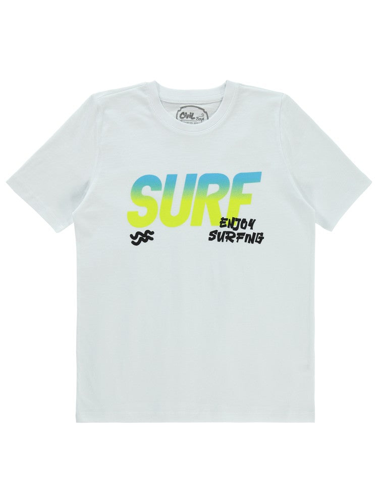 Civil Boys Surf Baskılı 10-13 Yaş Tişört - Beyaz
