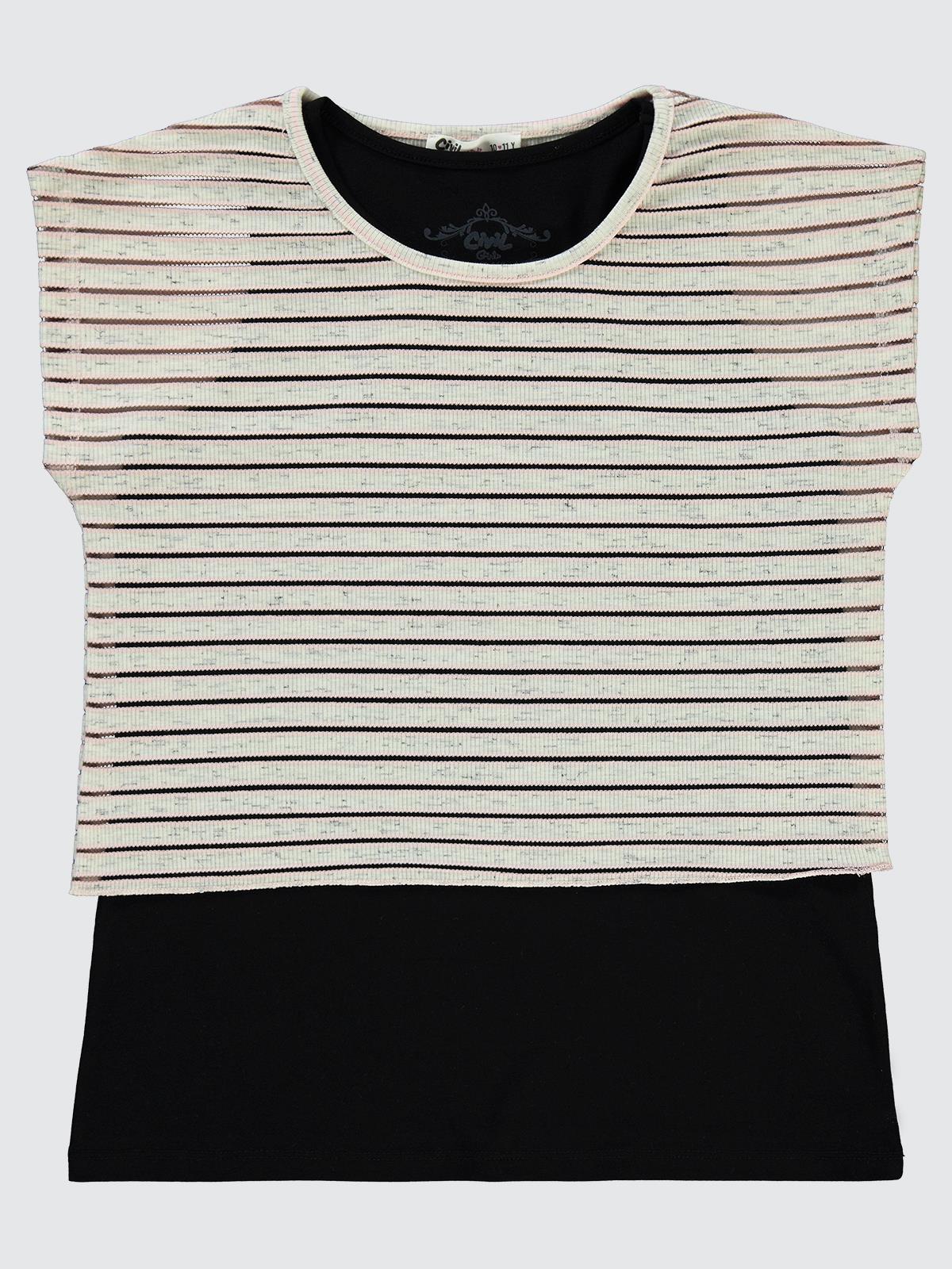 Civil Girls Tüllü Çizgili 10-13 Yaş Tişört - Siyah