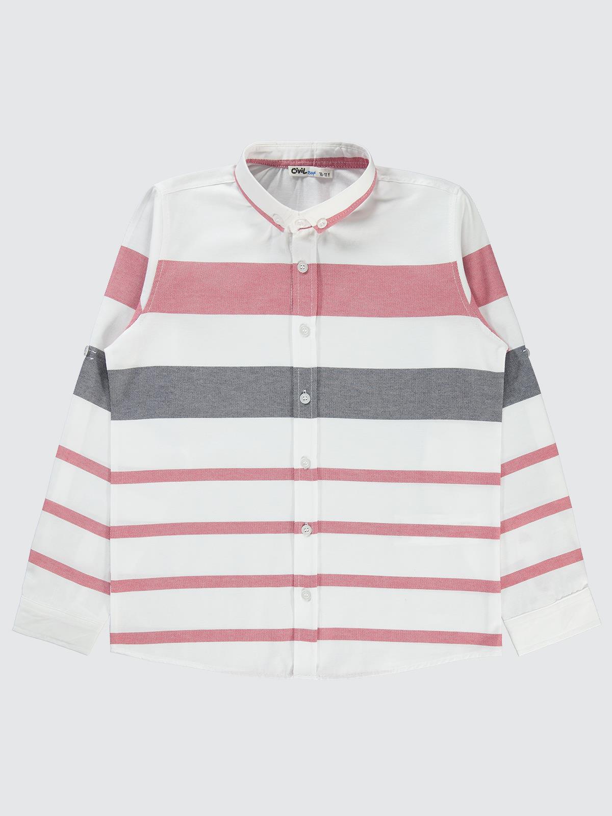 Civil Boys Çizgili 10-13 Yaş Gömlek - Kırmızı