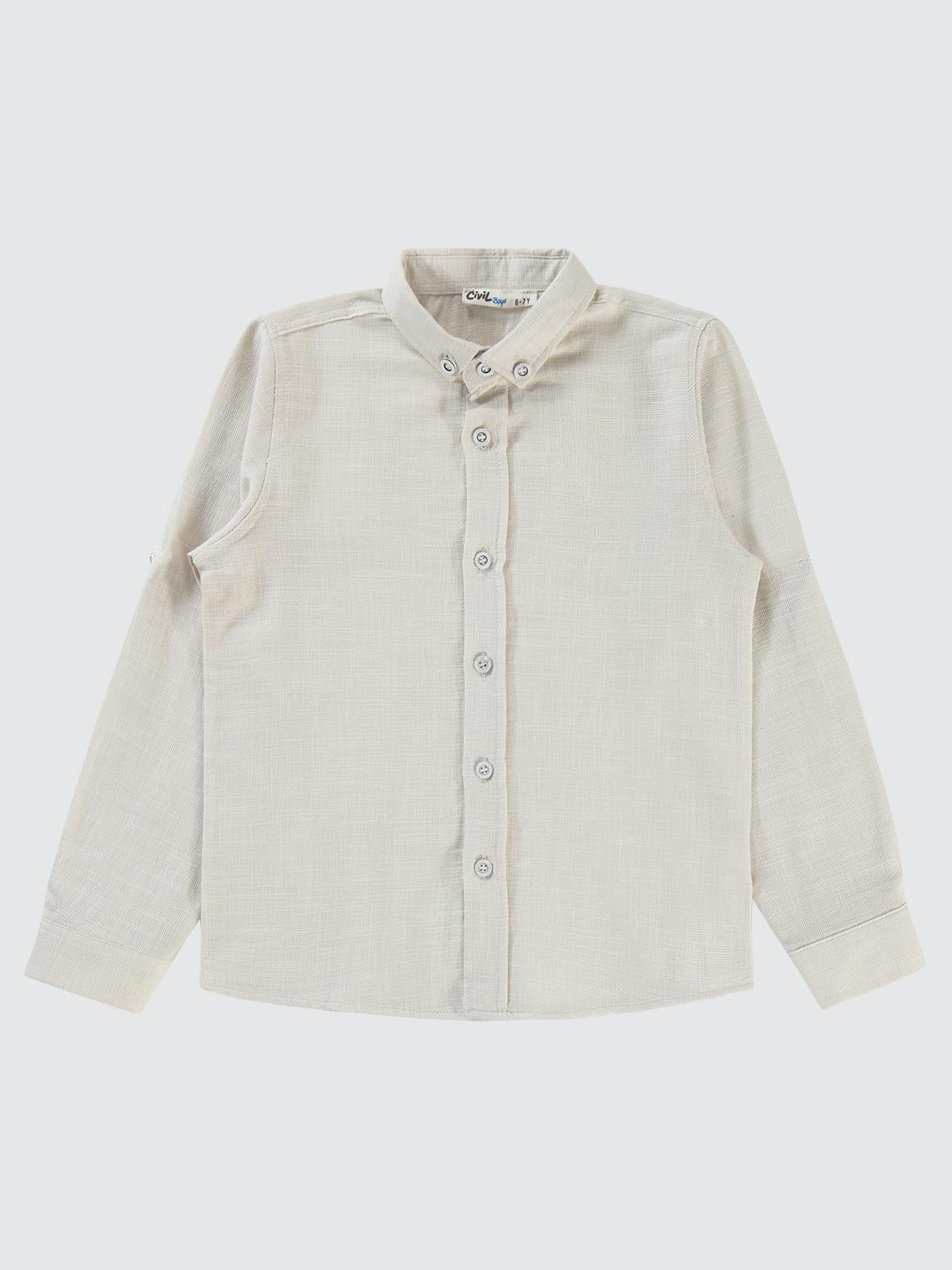 Civil Boys Yelkenli Nakışlı Hasır Kumaş 6-9 Yaş Gömlek - Bej