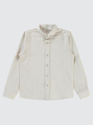 Civil Boys Yelkenli Nakışlı Hasır Kumaş 6-9 Yaş Gömlek - Bej