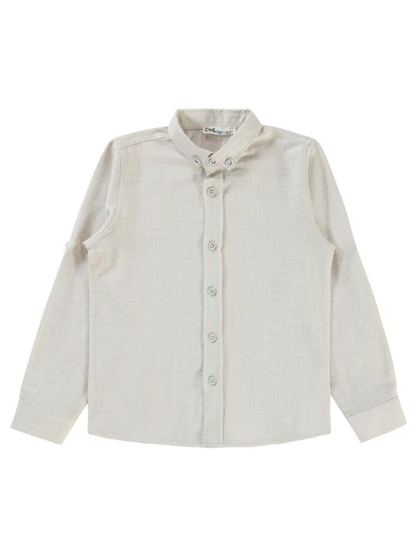 Civil Boys Yelkenli Nakışlı Hasır Kumaş 6-9 Yaş Gömlek - Bej