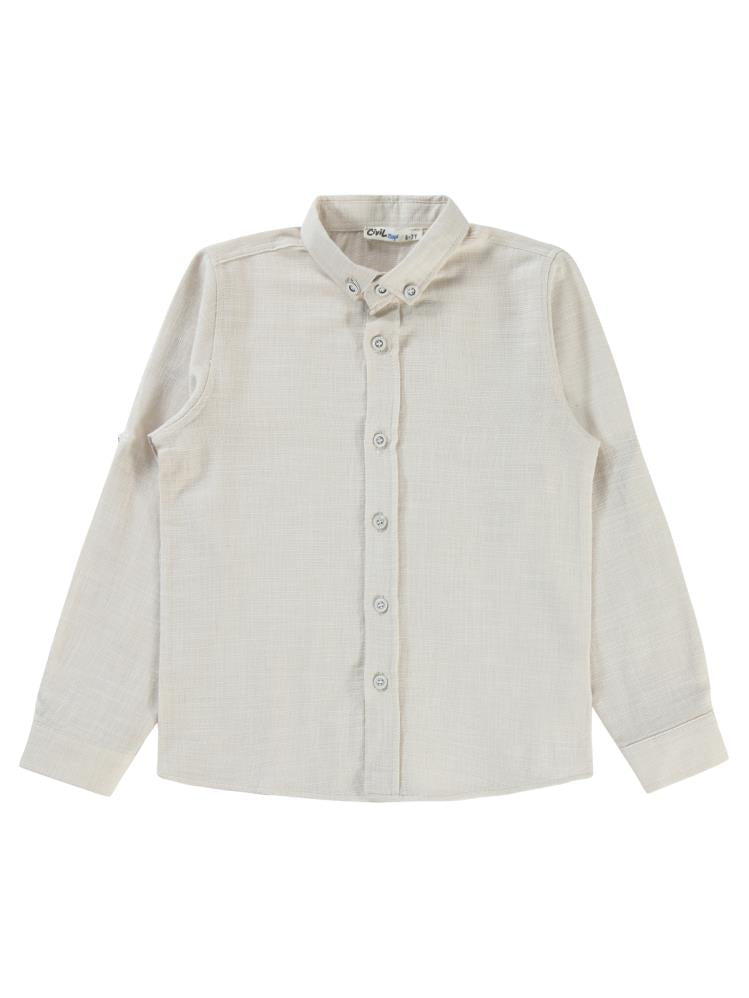 Civil Boys Yelkenli Nakışlı Hasır Kumaş 6-9 Yaş Gömlek - Bej