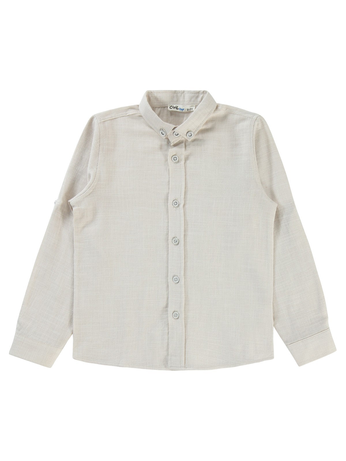Civil Boys Yelkenli Nakışlı Hasır Kumaş 10-13 Yaş Gömlek - Bej