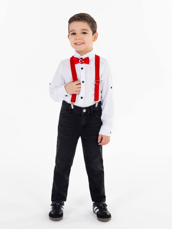 Civil Boys Gözlük Nakışlı 2-5 Yaş Gömlek - Beyaz