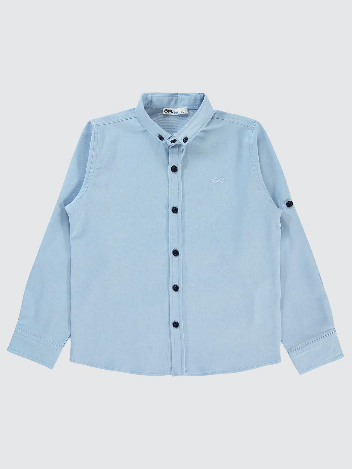 Civil Boys Gözlük Nakışlı 6-9 Yaş Gömlek - Mavi