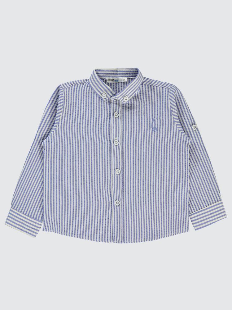 Civil Boys Çizgili Yelken Nakışlı 2-5 Yaş Gömlek - Mavi