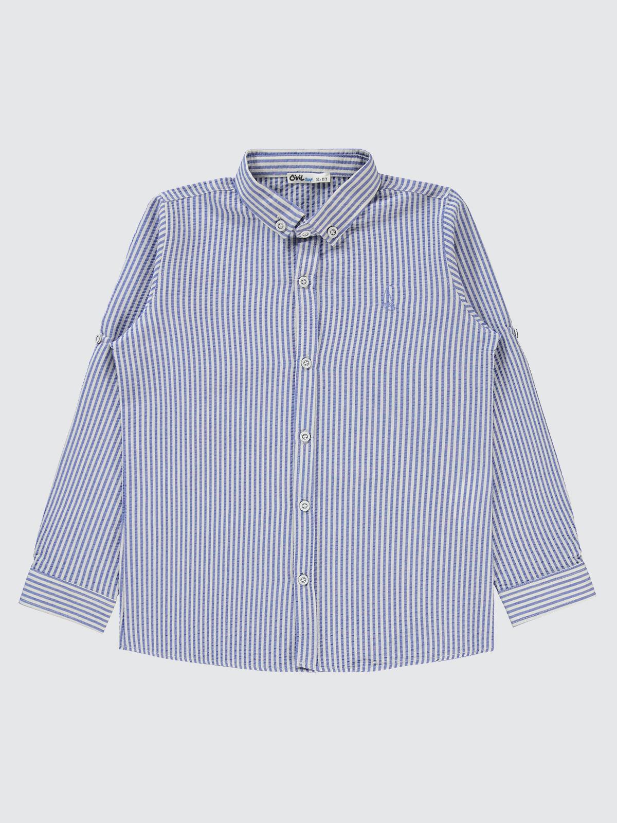 Civil Boys Çizgili Yelken Nakışlı 10-13 Yaş Gömlek - Mavi