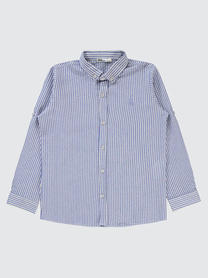 Civil Boys Çizgili Yelken Nakışlı 10-13 Yaş Gömlek - Mavi
