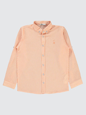 Civil Boys Çizgili Yelken Nakışlı 10-13 Yaş Gömlek - Turuncu