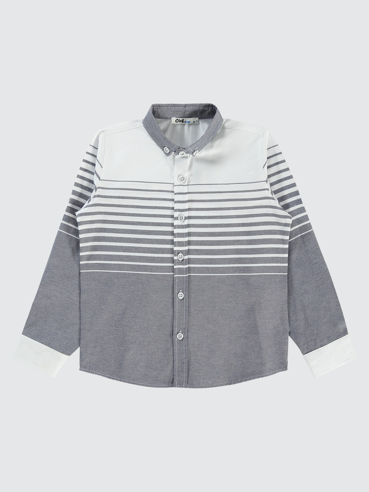 Civil Boys Çizgili Gözlük Nakışlı 6-9 Yaş Gömlek - Gri