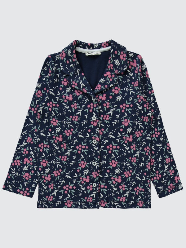 Civil Girls Çiçek Empirme 6-9 Yaş Pijama Takımı - Lacivert