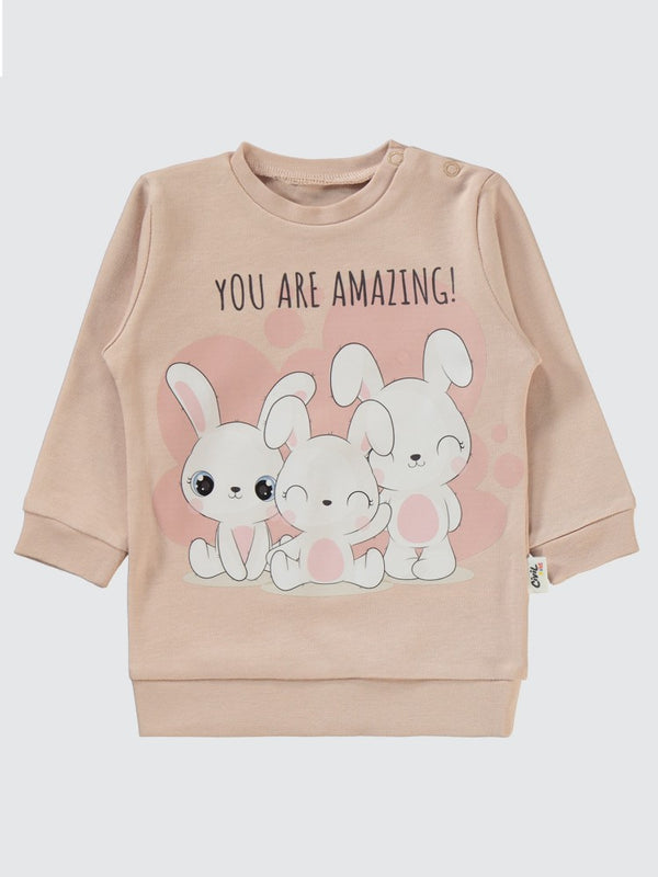 Civil Baby Tavşanlar Baskılı 6-18 Ay Takım - Pudra