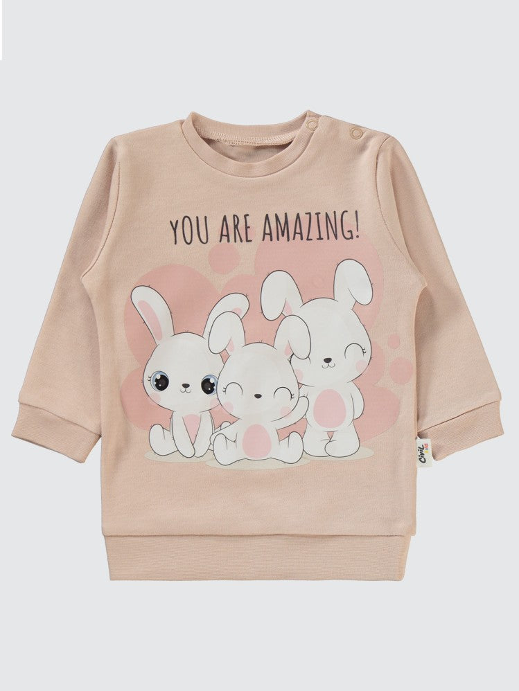 Civil Baby Tavşanlar Baskılı 6-18 Ay Takım - Pudra