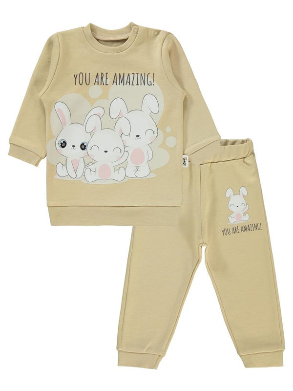Civil Baby Tavşanlar Baskılı 6-18 Ay Takım - Kahverengi